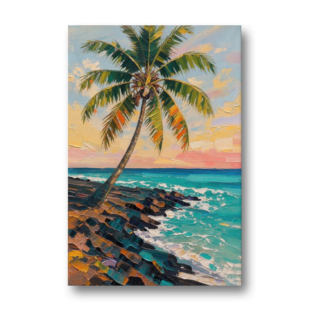Hawaiian Wall Art Leaning Palm on Lava Rock - Canvas Wall Art - Front