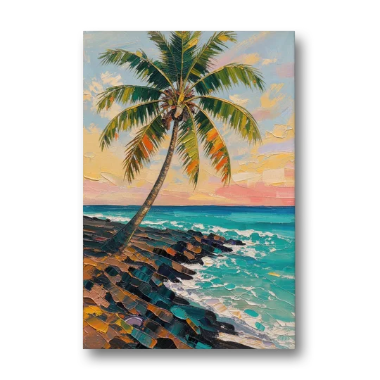Hawaiian Wall Art Leaning Palm on Lava Rock - Canvas Wall Art - Front