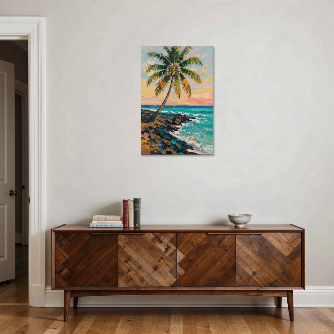 Hawaiian Wall Art Leaning Palm on Lava Rock - Canvas Wall Art - Coffee Table - 24x36