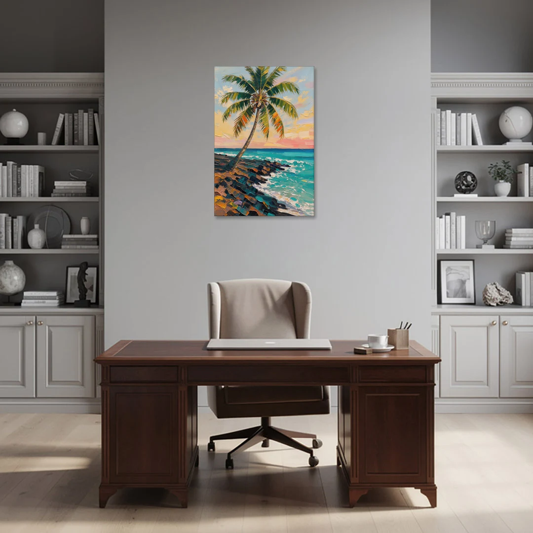Hawaiian Wall Art Leaning Palm on Lava Rock - Canvas Wall Art - Office - 24x36