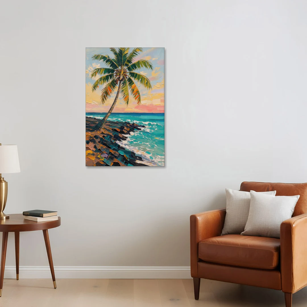 Hawaiian Wall Art Leaning Palm on Lava Rock - Canvas Wall Art - Sofa - 24x36