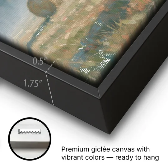 Hay Bales Painting at First Peach Light - Black Framed Canvas Wall Art - Gallery Wrap Corner