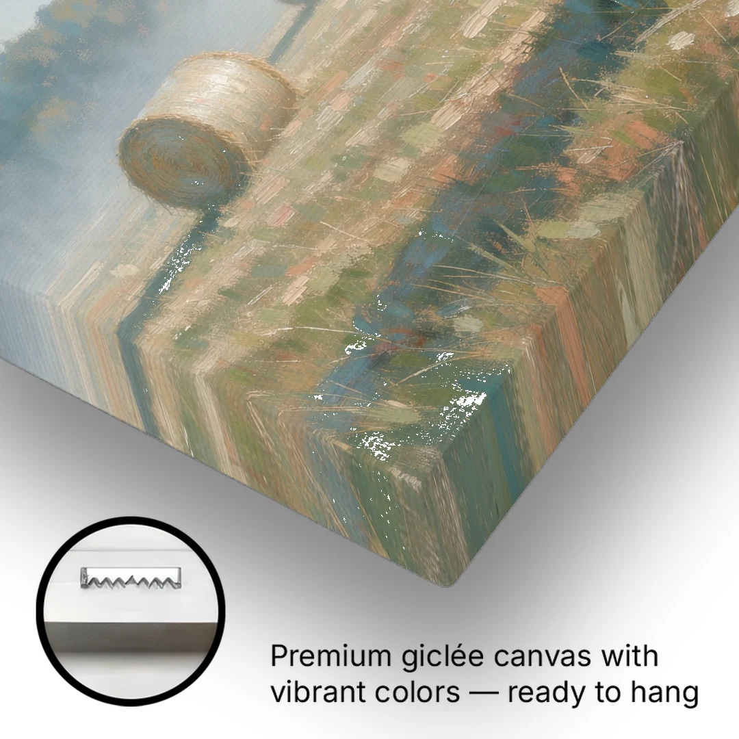Hay Bales Painting at First Peach Light - Canvas Wall Art - Gallery Wrap Corner