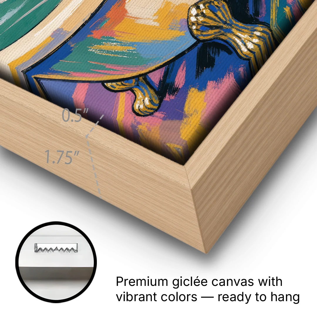 Hedgehog Paddling Across the Clawfoot Tub - Oak Framed Canvas Wall Art - Gallery Wrap Corner
