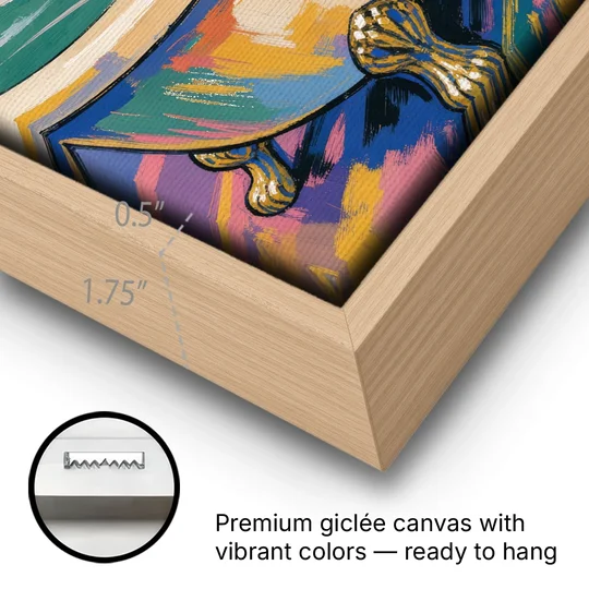 Hedgehog Paddling Across the Clawfoot Tub - Oak Framed Canvas Wall Art - Gallery Wrap Corner