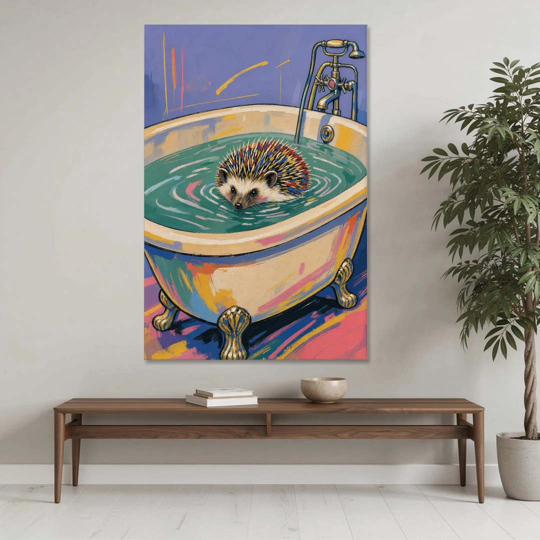 Hedgehog Paddling Across the Clawfoot Tub - Canvas Wall Art - Coffee Table - 40x60