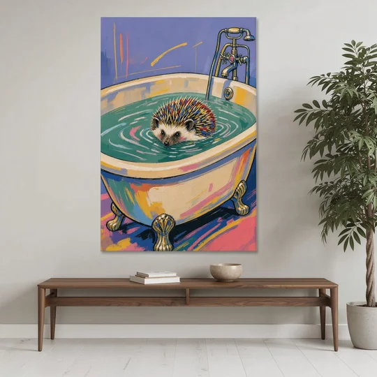 Hedgehog Paddling Across the Clawfoot Tub - Canvas Wall Art - Coffee Table - 40x60