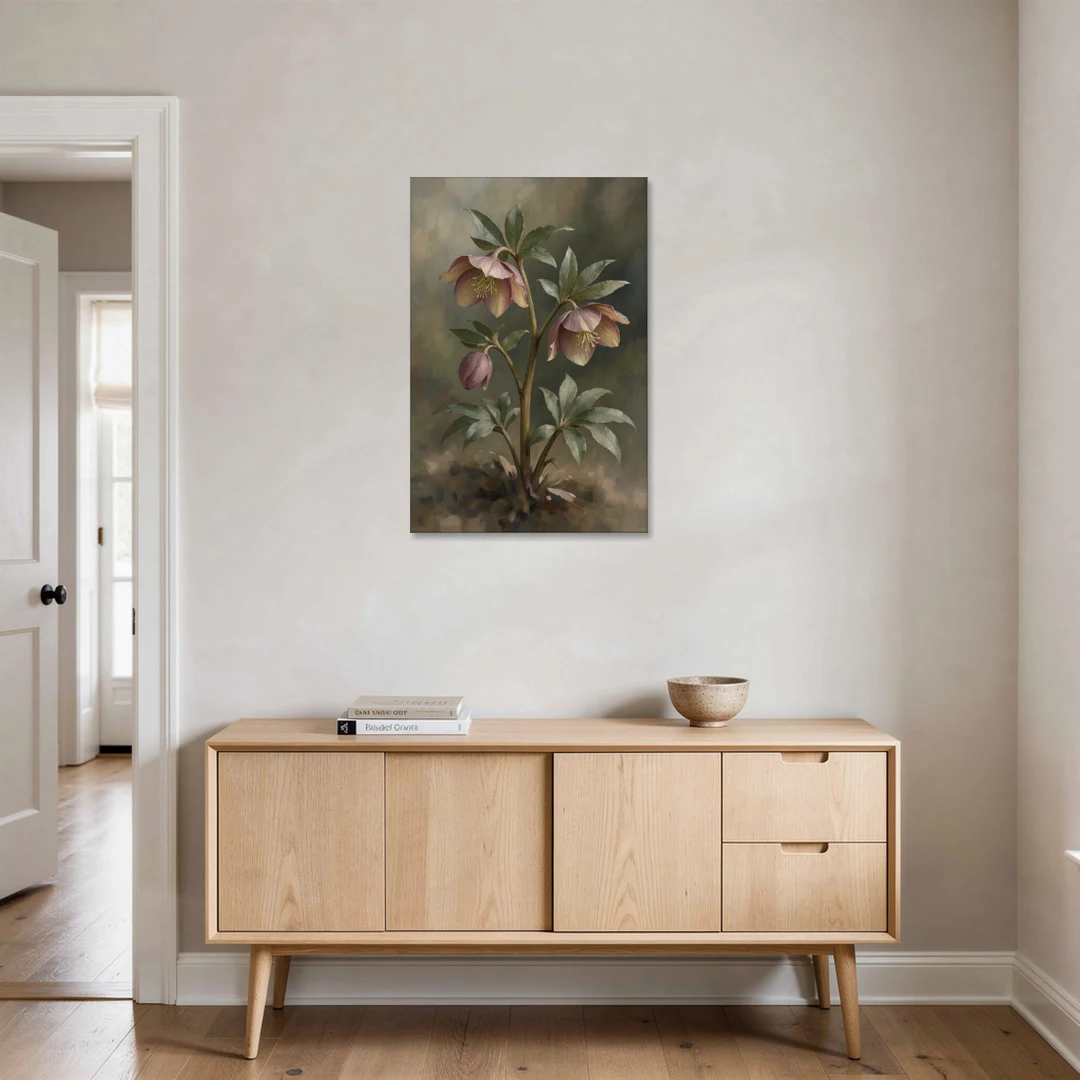 Hellebore Stem with Two Nodding Blooms - Canvas Wall Art - Coffee Table - 24x36
