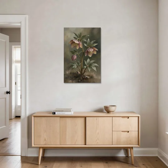 Hellebore Stem with Two Nodding Blooms - Canvas Wall Art - Coffee Table - 24x36