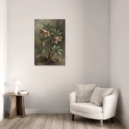 Hellebore Stem with Two Nodding Blooms - Canvas Wall Art - Sofa - 24x36