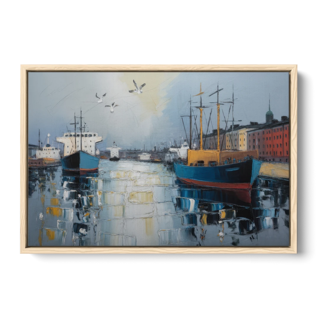 Helsinki Harbor - Oak Framed Canvas Wall Art - Front