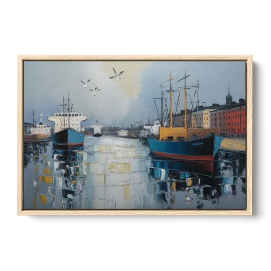 Helsinki Harbor - Oak Framed Canvas Wall Art - Front