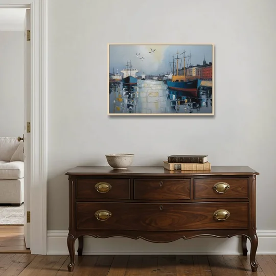 Helsinki Harbor - Oak Framed Canvas Wall Art - Coffee Table - 36x24