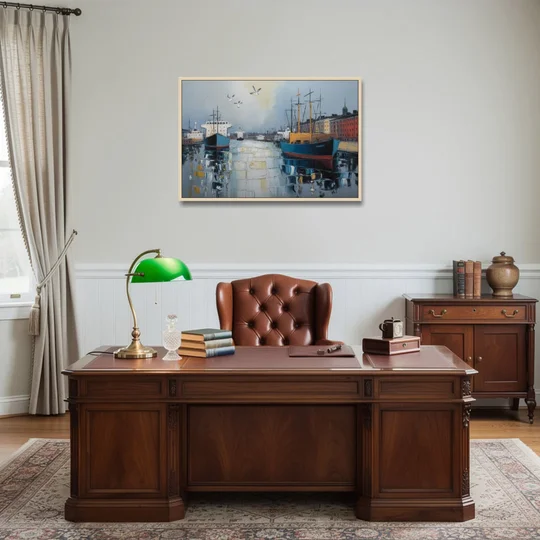 Helsinki Harbor - Oak Framed Canvas Wall Art - Office - 36x24
