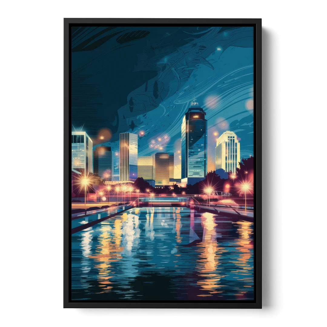Henderson City Lights - Black Framed Canvas Wall Art - Front