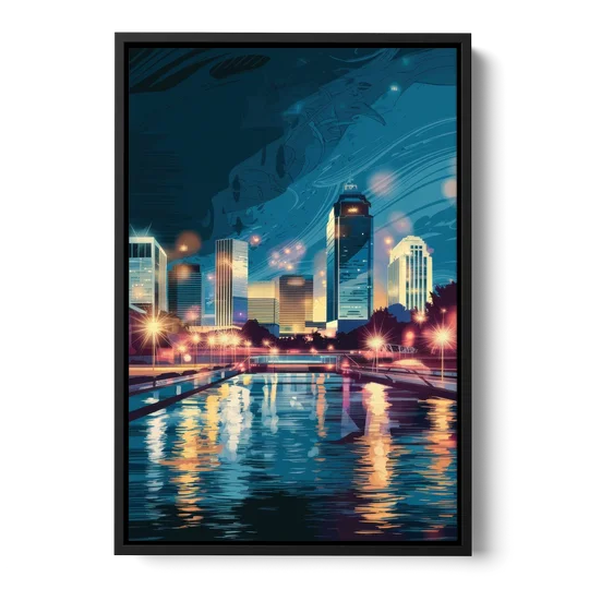 Henderson City Lights - Black Framed Canvas Wall Art - Front
