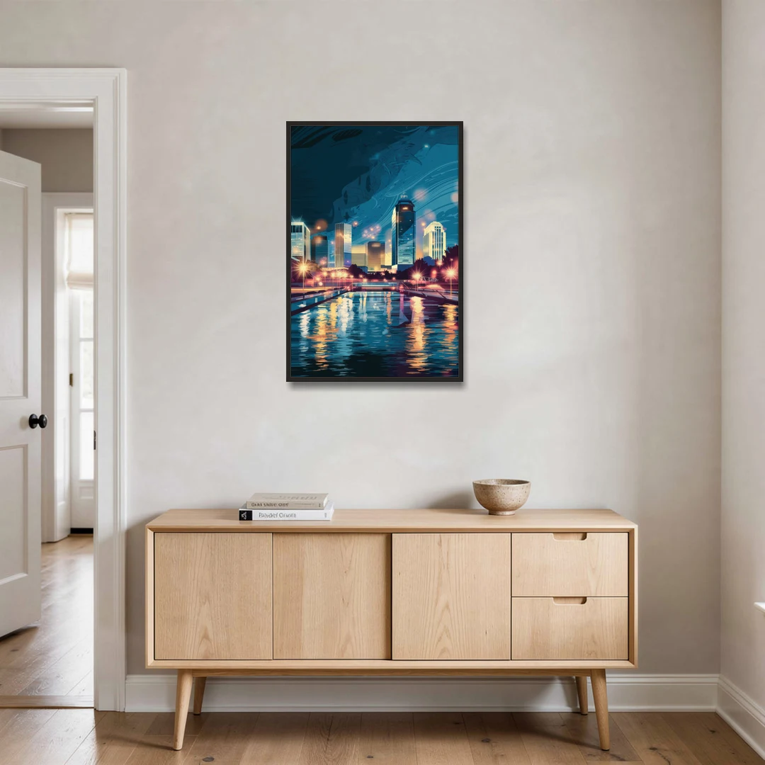 Henderson City Lights - Black Framed Canvas Wall Art - Coffee Table - 24x36