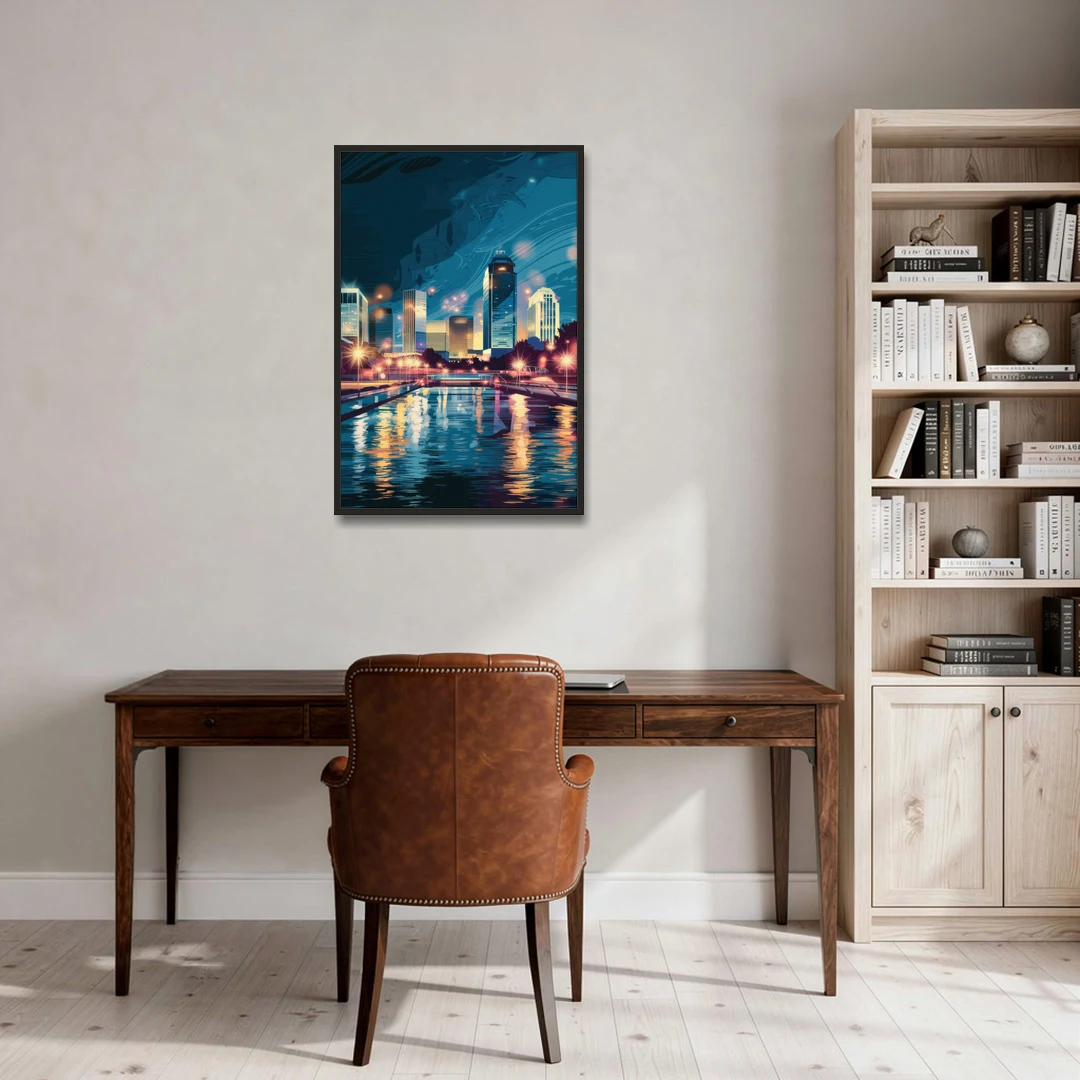 Henderson City Lights - Black Framed Canvas Wall Art - Office - 24x36