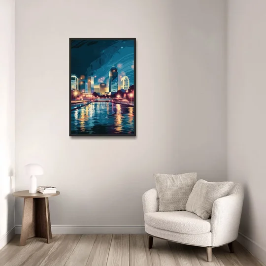 Henderson City Lights - Black Framed Canvas Wall Art - Sofa - 24x36