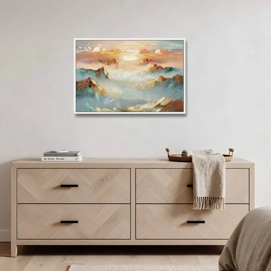 Henderson Mountain Horizon - White Framed Canvas Wall Art - Coffee Table - 36x24