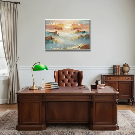 Henderson Mountain Horizon - White Framed Canvas Wall Art - Office - 36x24