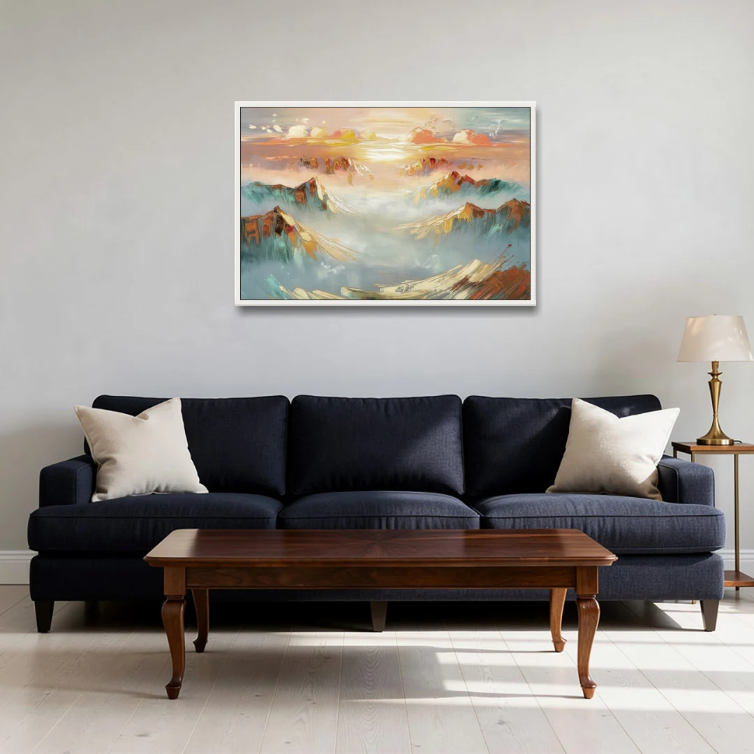 Henderson Mountain Horizon - White Framed Canvas Wall Art - Sofa - 36x24