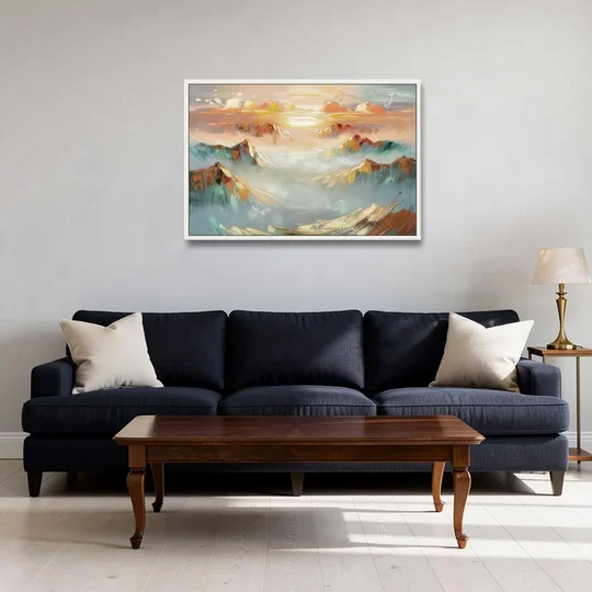 Henderson Mountain Horizon - White Framed Canvas Wall Art - Sofa - 36x24
