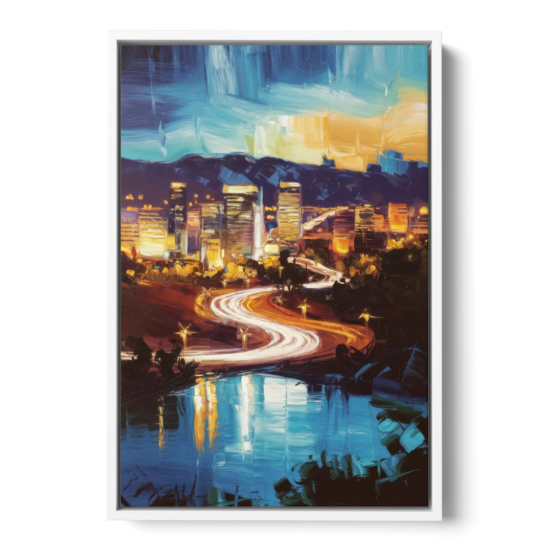 Henderson Nightscape - White Framed Canvas Wall Art - Front