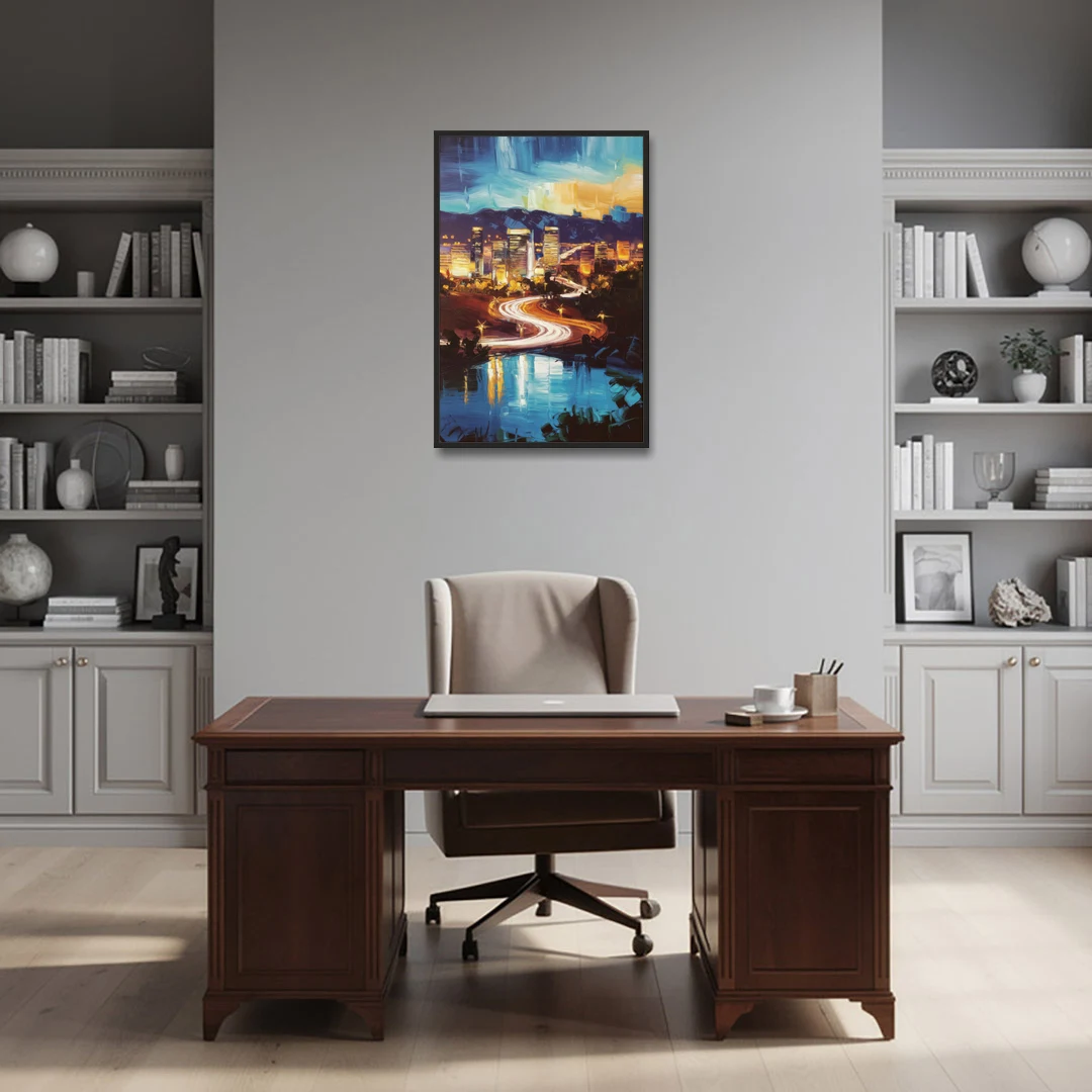 Henderson Nightscape - Black Framed Canvas Wall Art - Office - 24x36