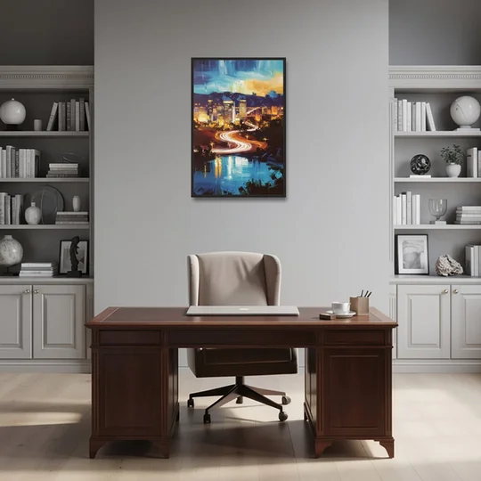 Henderson Nightscape - Black Framed Canvas Wall Art - Office - 24x36