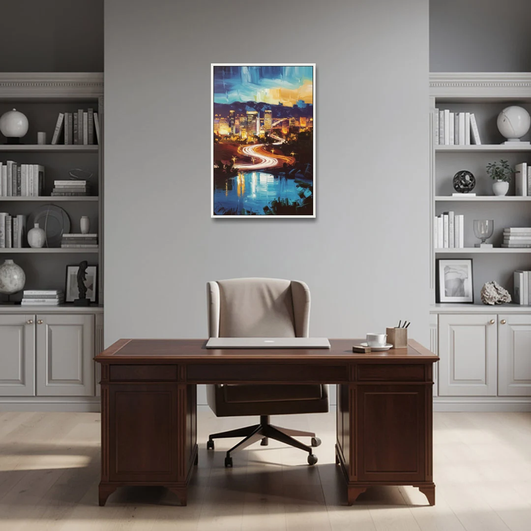 Henderson Nightscape - White Framed Canvas Wall Art - Office - 24x36