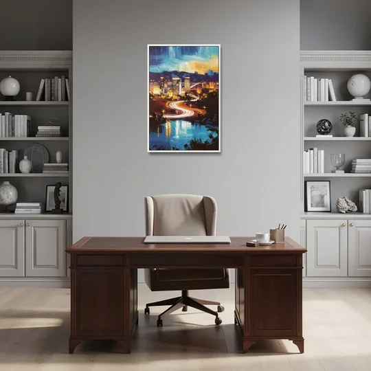 Henderson Nightscape - White Framed Canvas Wall Art - Office - 24x36