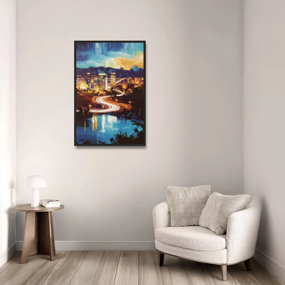 Henderson Nightscape - Black Framed Canvas Wall Art - Sofa - 24x36