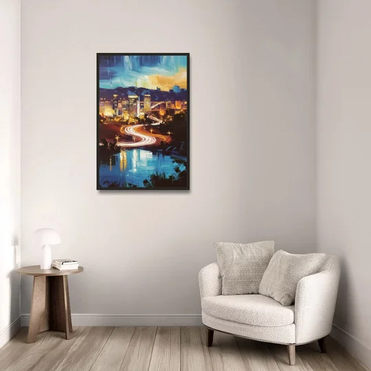 Henderson Nightscape - Black Framed Canvas Wall Art - Sofa - 24x36