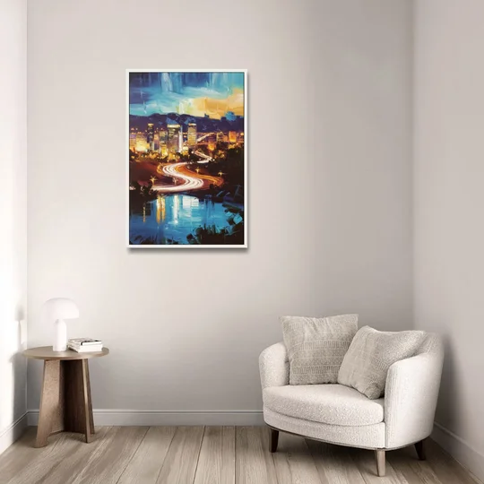 Henderson Nightscape - White Framed Canvas Wall Art - Sofa - 24x36