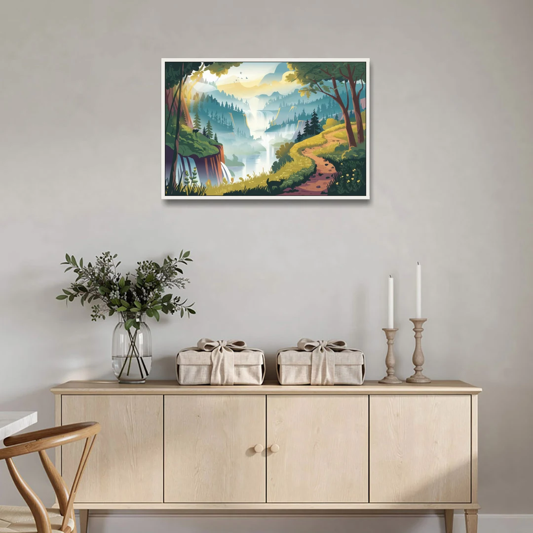 Henderson Scenic Trails - White Framed Canvas Wall Art - Coffee Table - 36x24