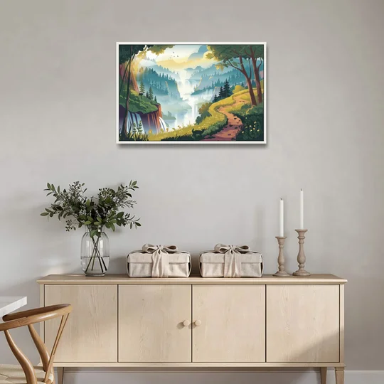 Henderson Scenic Trails - White Framed Canvas Wall Art - Coffee Table - 36x24