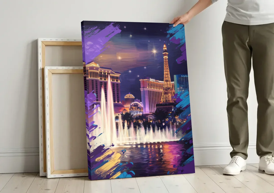 Henderson Vegas Vibes canvas wall art leaning against a wall next to blank canvases