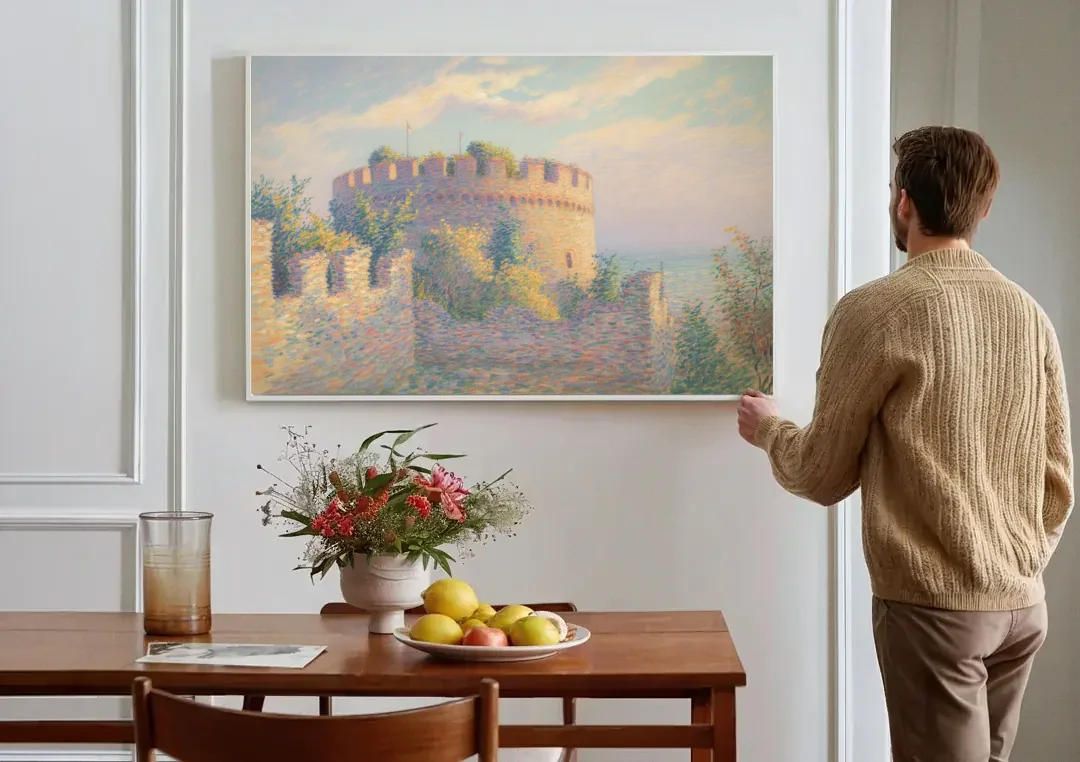 Heptapyrgion Fortress canvas wall art above a dining table