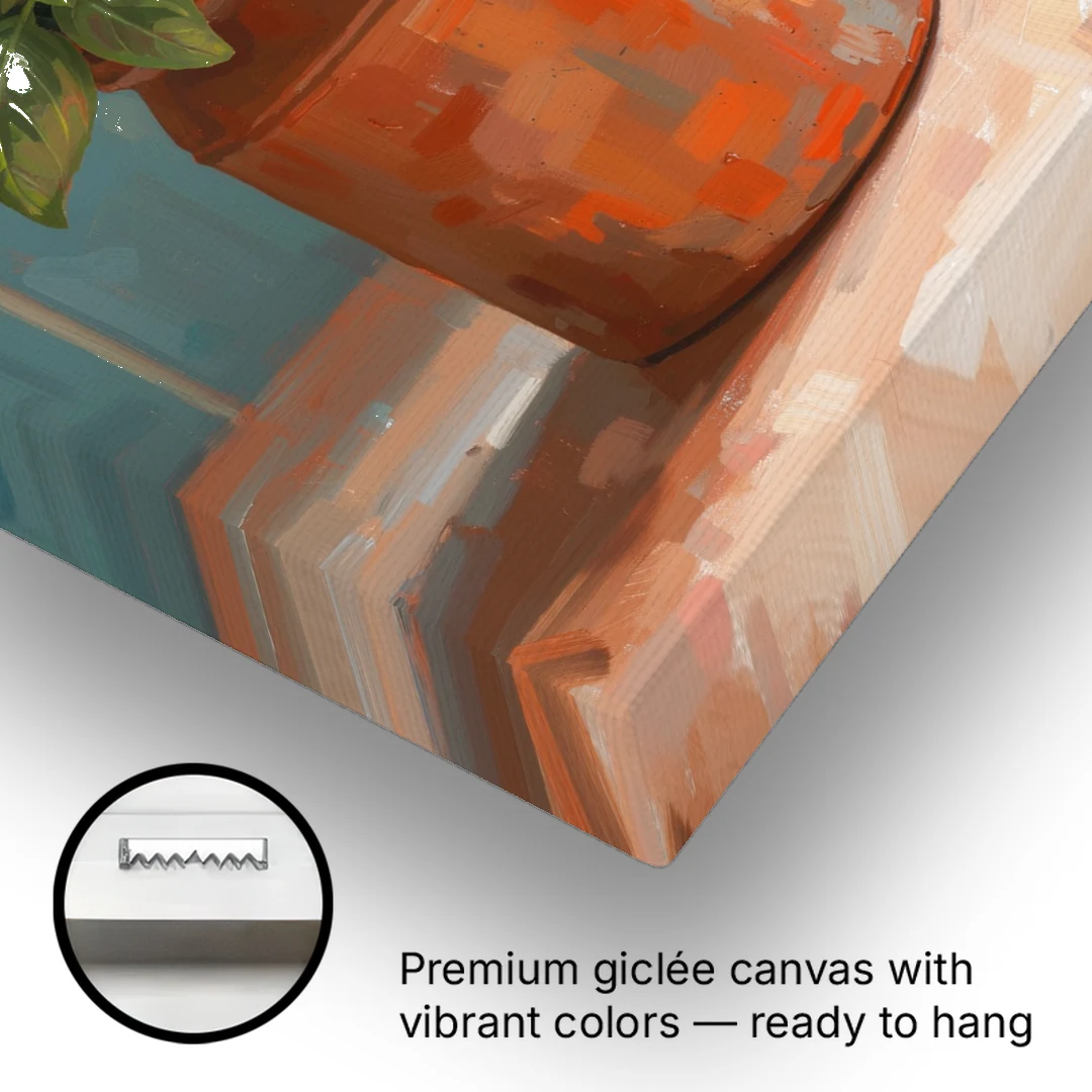 Herb Wall Art Kitchen Terracotta Crock - Canvas Wall Art - Gallery Wrap Corner