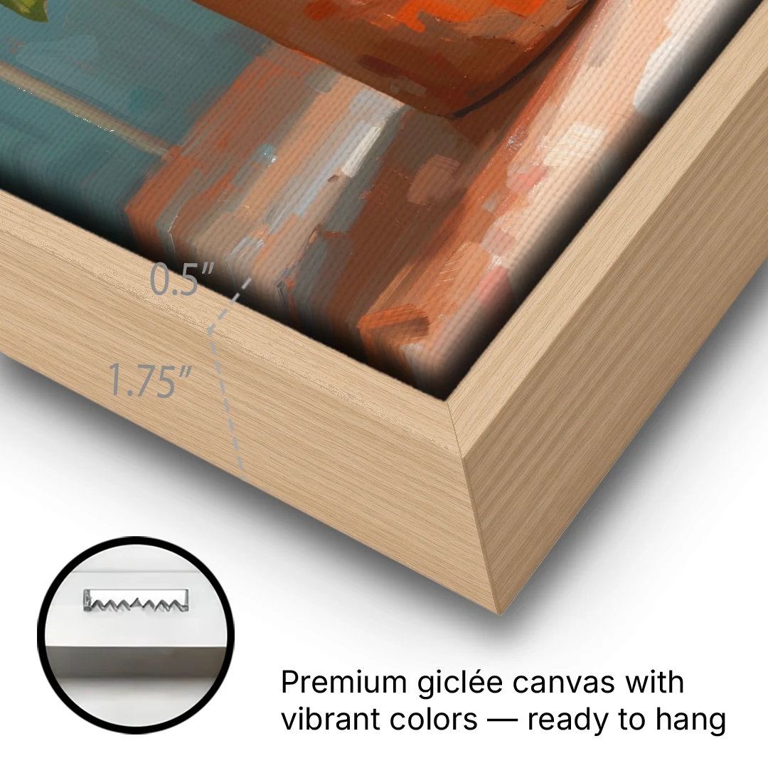 Herb Wall Art Kitchen Terracotta Crock - Oak Framed Canvas Wall Art - Gallery Wrap Corner