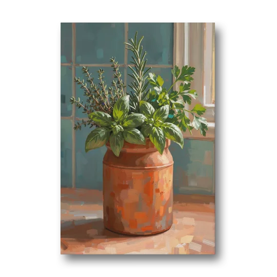Herb Wall Art Kitchen Terracotta Crock - Canvas Wall Art - Front