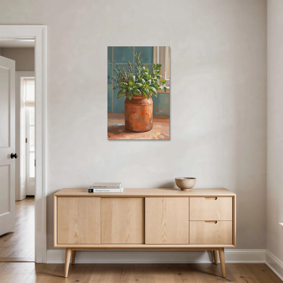 Herb Wall Art Kitchen Terracotta Crock - Canvas Wall Art - Coffee Table - 24x36