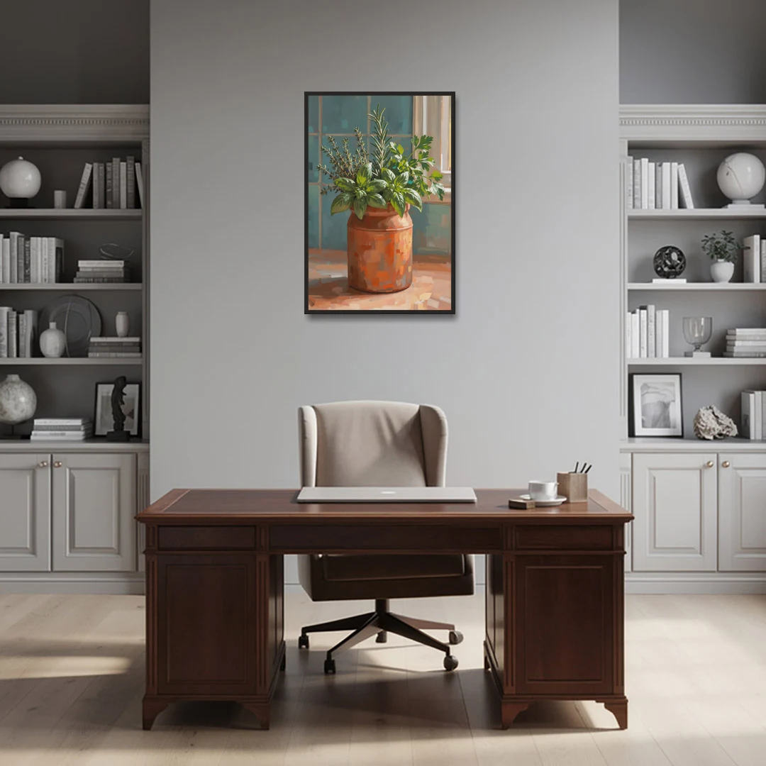 Herb Wall Art Kitchen Terracotta Crock - Black Framed Canvas Wall Art - Office - 24x36