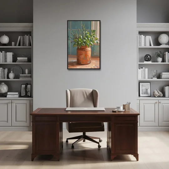 Herb Wall Art Kitchen Terracotta Crock - Black Framed Canvas Wall Art - Office - 24x36