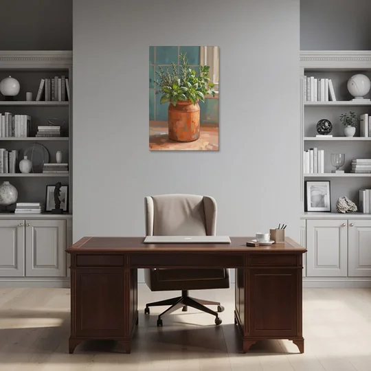 Herb Wall Art Kitchen Terracotta Crock - Canvas Wall Art - Office - 24x36