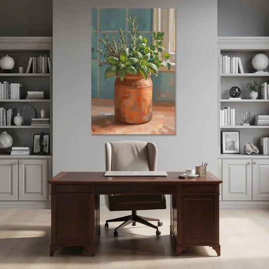 Herb Wall Art Kitchen Terracotta Crock - Canvas Wall Art - Office - 40x60