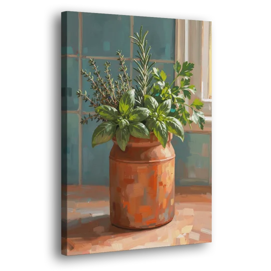 Herb Wall Art Kitchen Terracotta Crock - Canvas Wall Art - Side