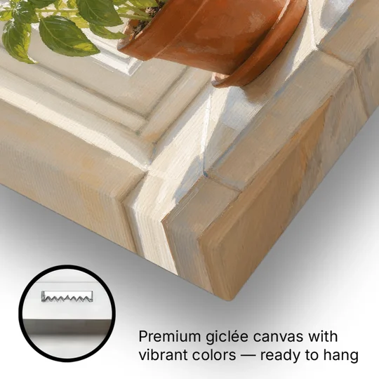 Herbs Wall Art with Basil and Cream Bowls - Canvas Wall Art - Gallery Wrap Corner