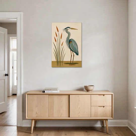 Heron Wall Art of a Blue Heron Among Cattails - Canvas Wall Art - Coffee Table - 24x36